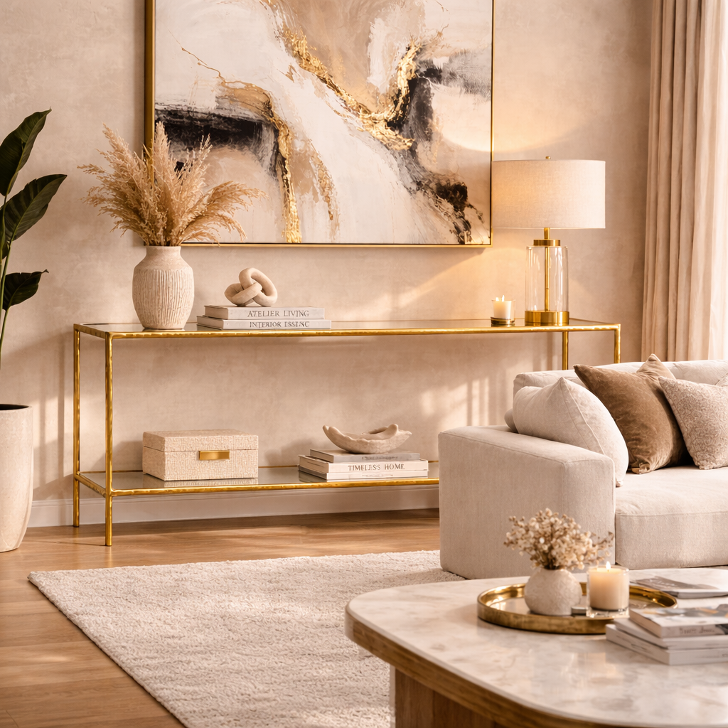 Aurora Luxe Gold Glass Console Table