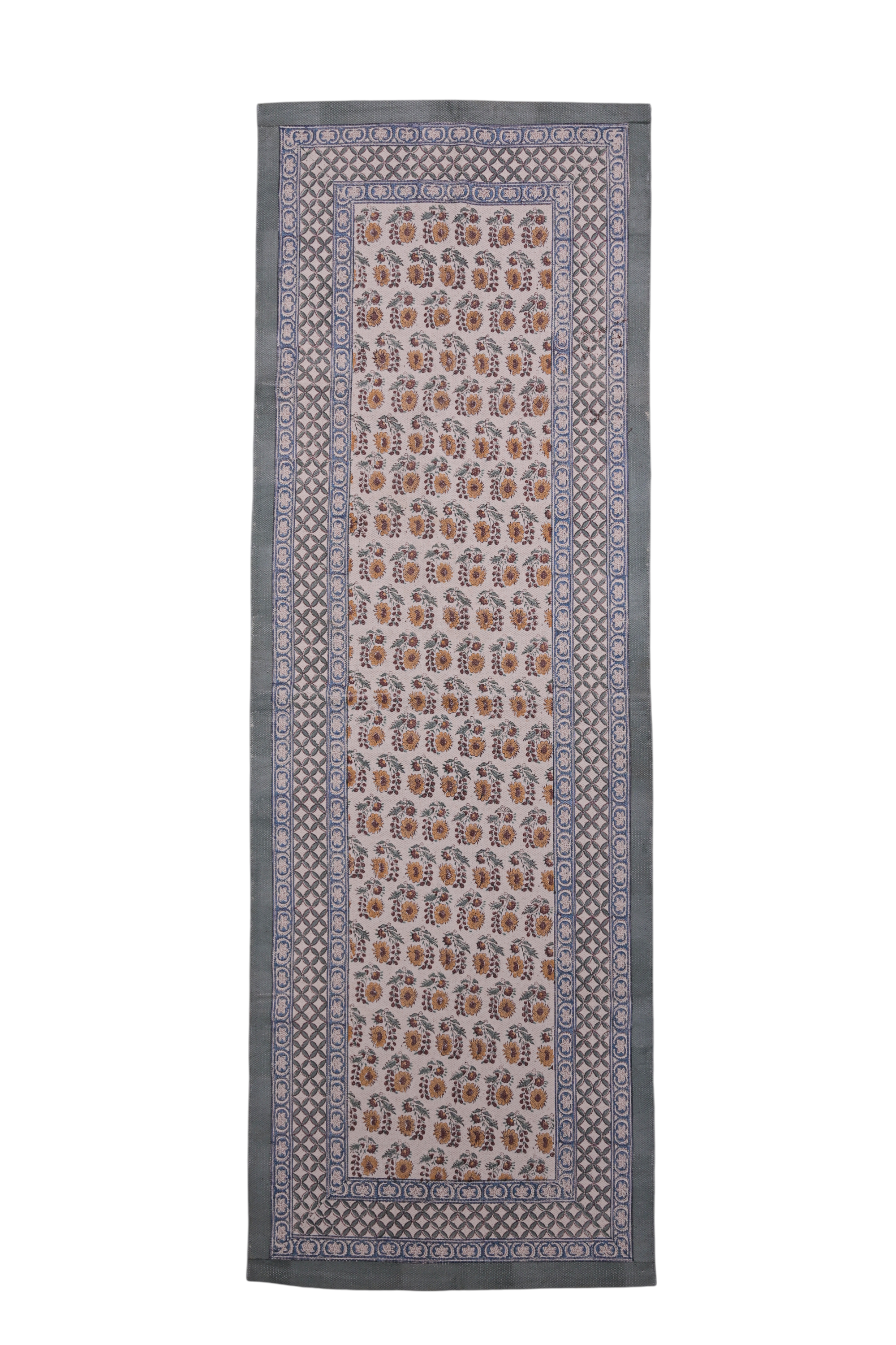 Azure Bloom Heritage Cotton Runner Rug