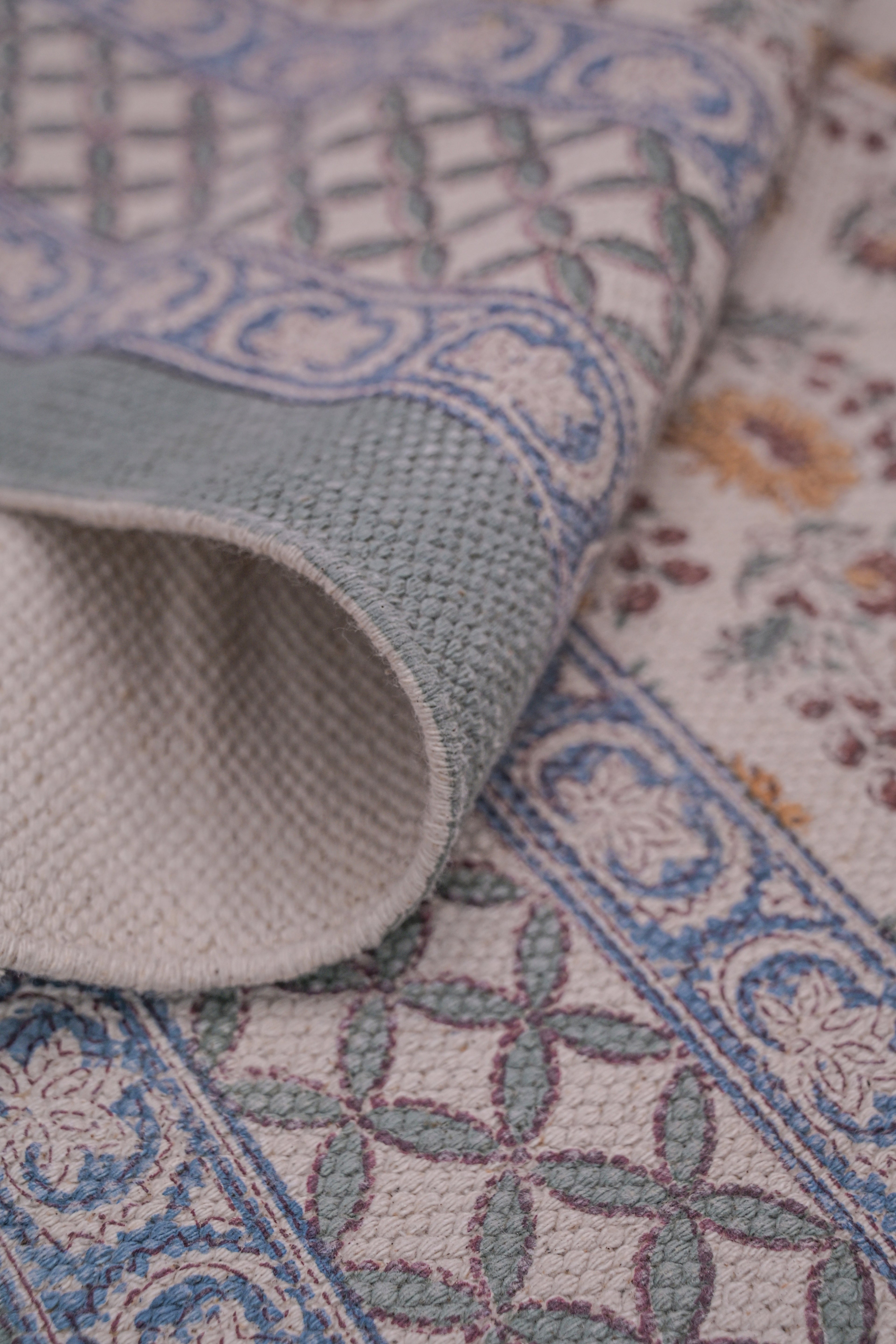 Azure Bloom Heritage Cotton Runner Rug