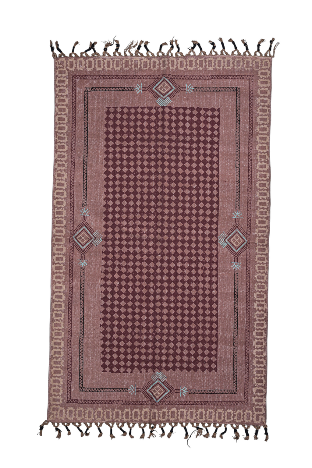 Maroon Mirage Tribal Cotton Rug
