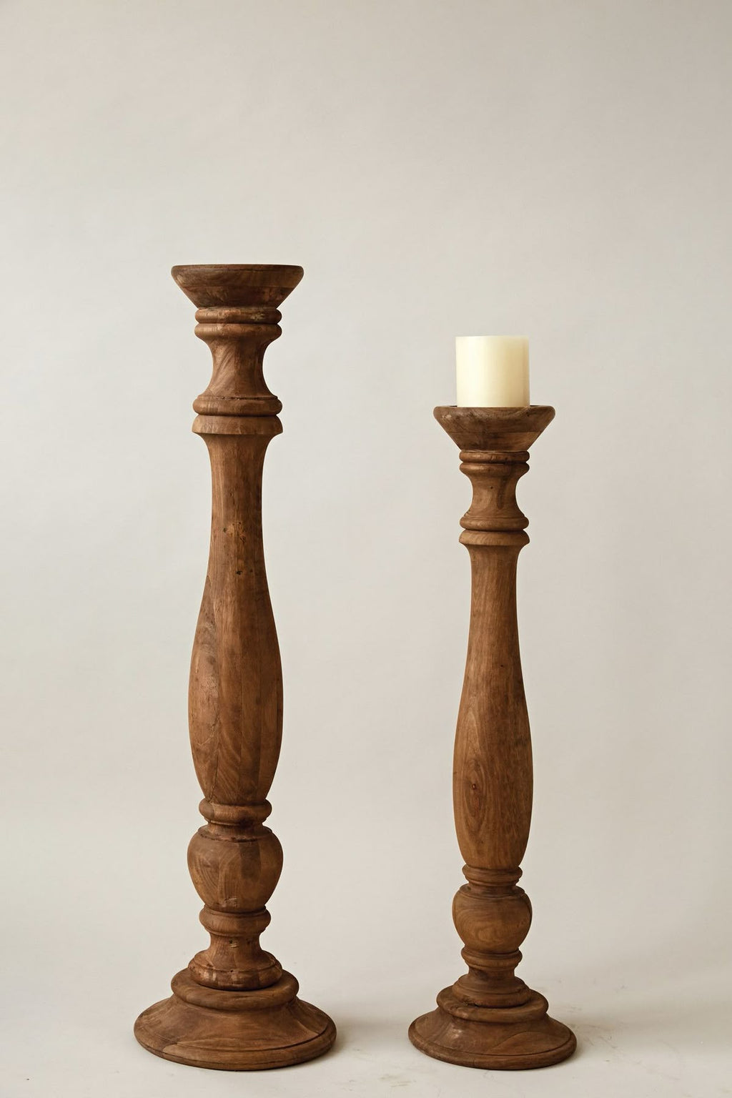 Heritage Turned Wood Candle Stand Set