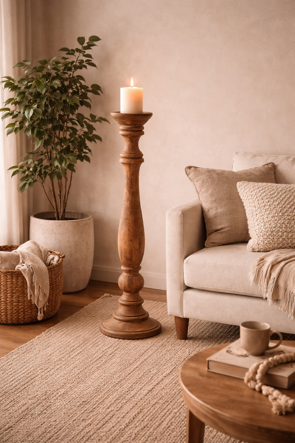 Heritage Turned Wood Candle Stand Set