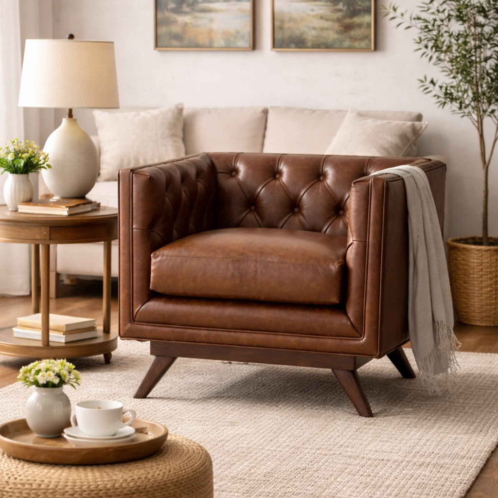 Hudson Tufted Leather Accent Armchair
