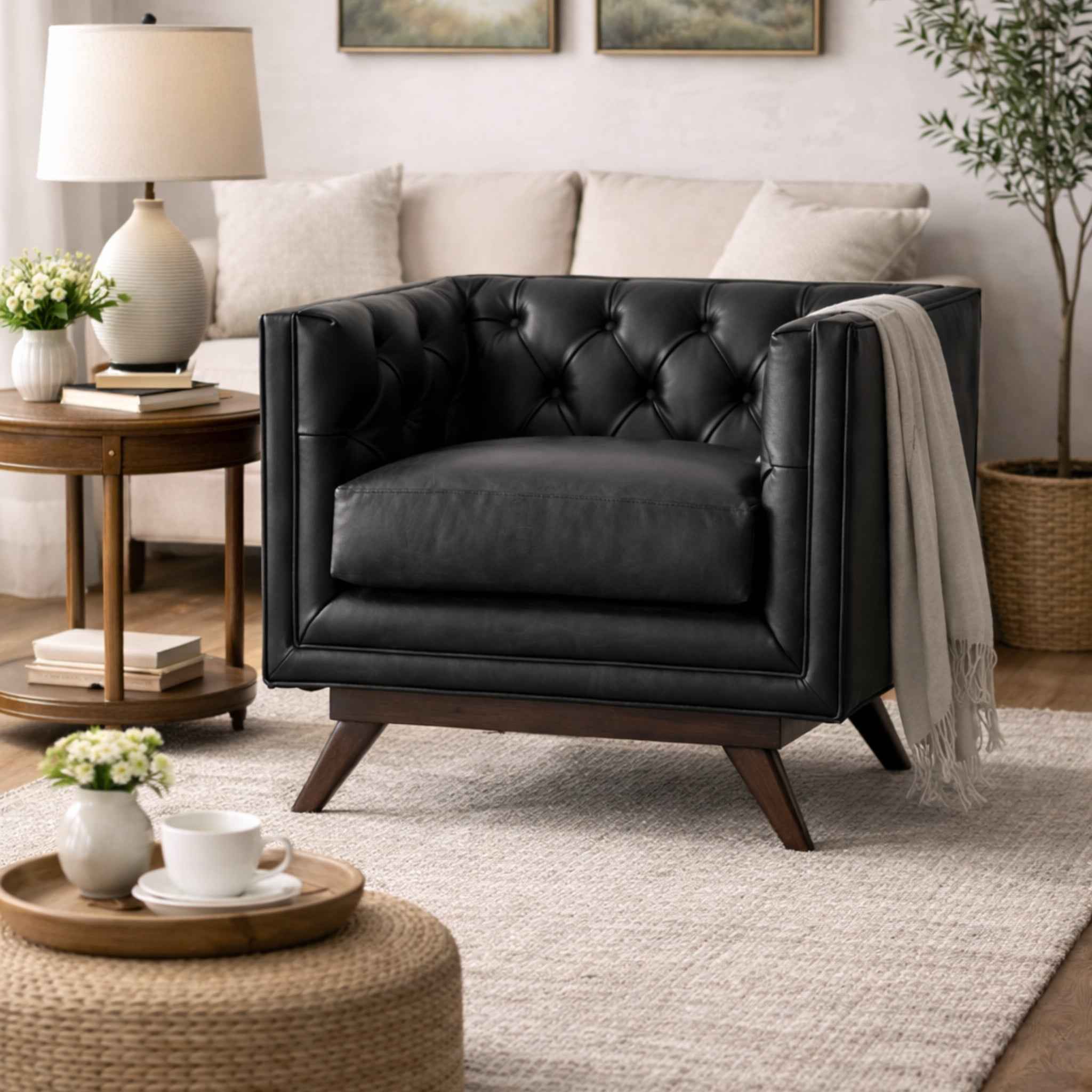 Hudson Tufted Leather Accent Armchair