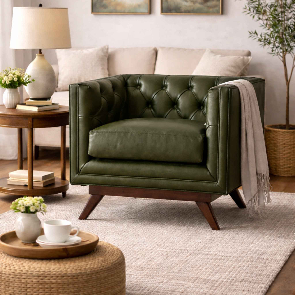 Hudson Tufted Leather Accent Armchair