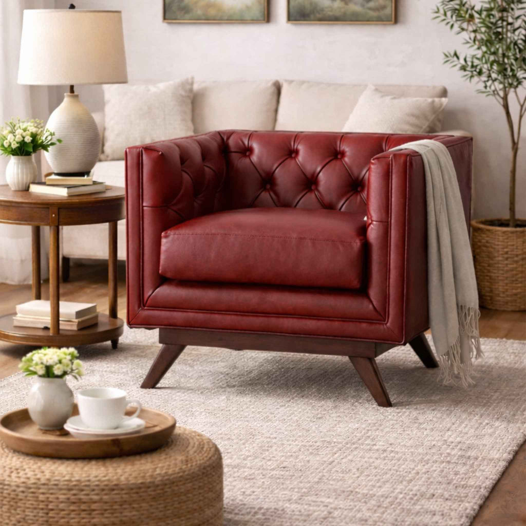 Hudson Tufted Leather Accent Armchair