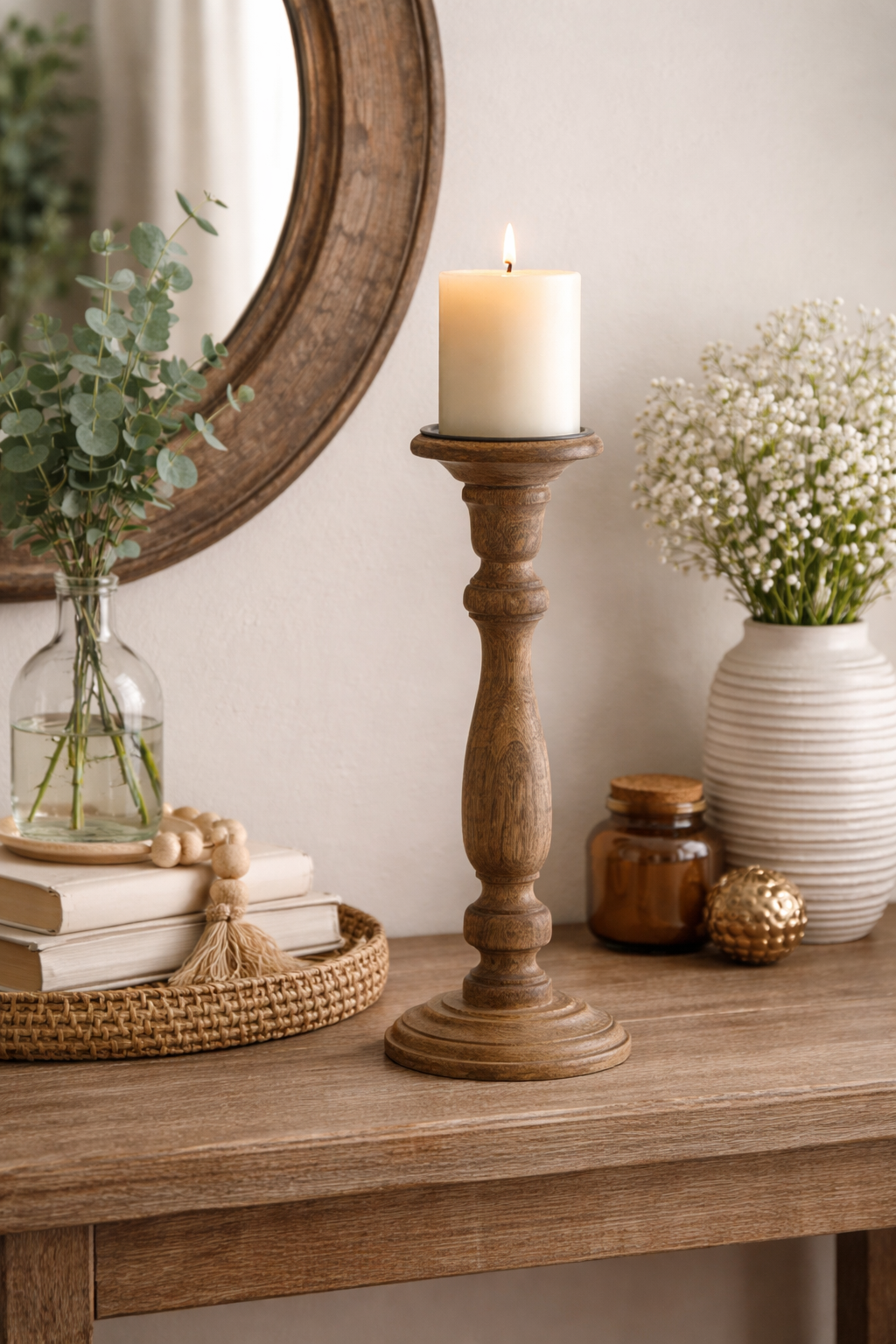 Rustica Beaded Wooden Candle Stand