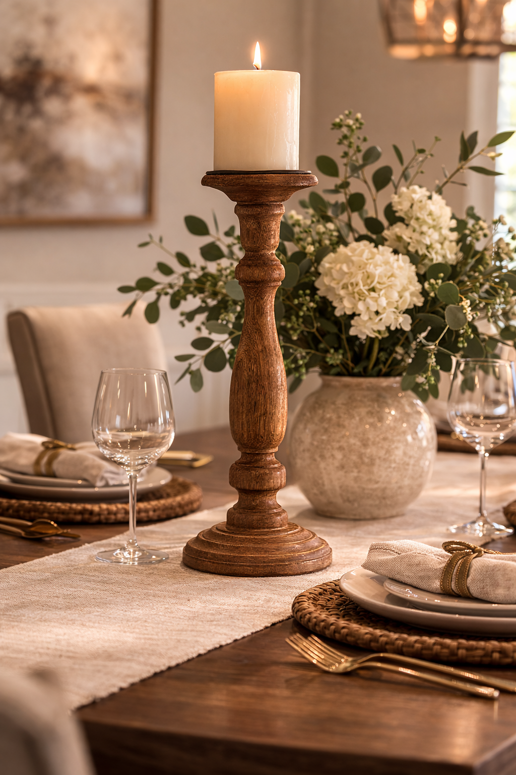 Rustica Beaded Wooden Candle Stand