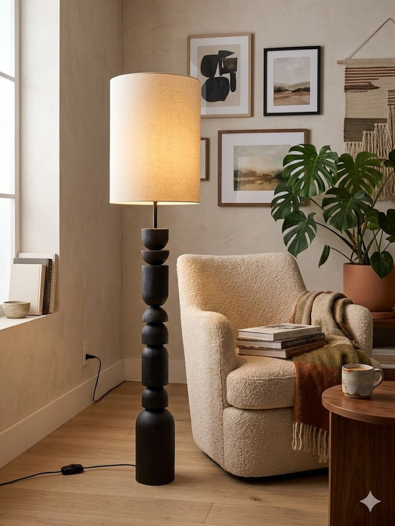 Obsidian Totem Wooden Floor Lamp