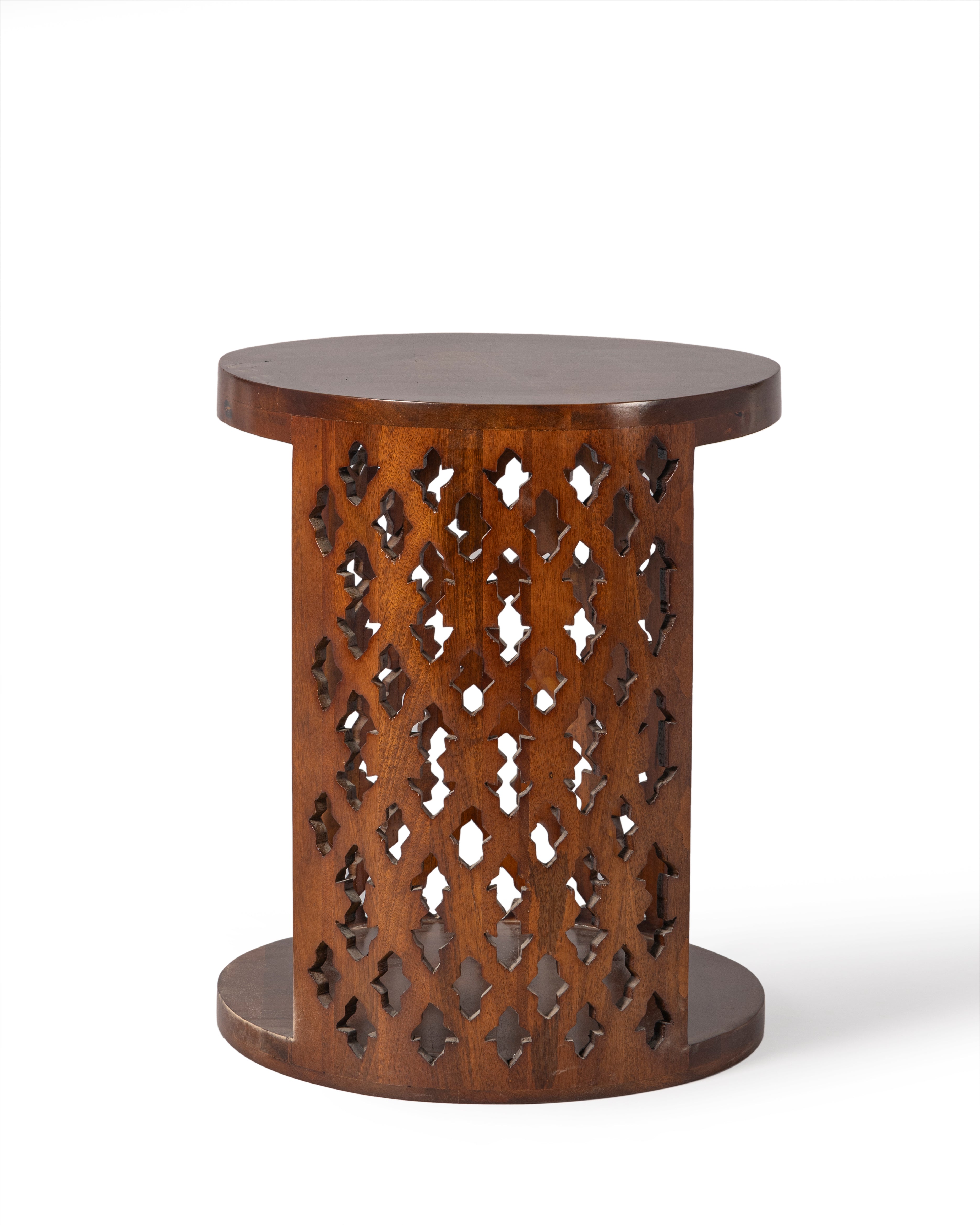 Zahara Carved Wood Accent Side Table