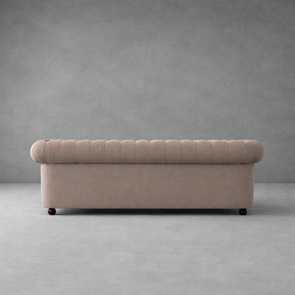 Rear view of Luxe Chesterfield velvet sofa with premium upholstered finish.